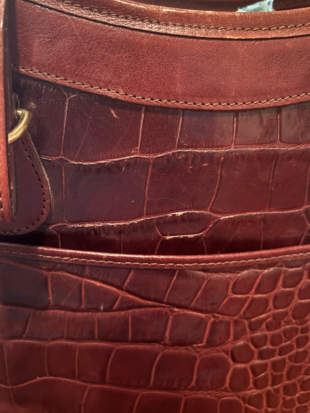 Brahmin Vintage Rich Brown Croc-Embossed Leather Shoulder Bag - Picture 10 of 12